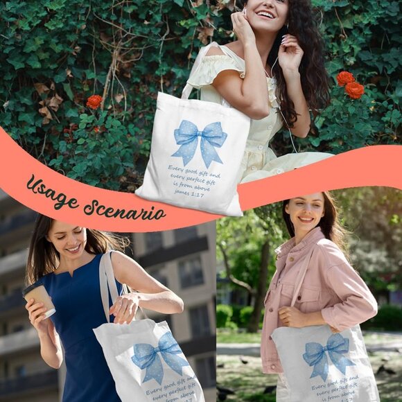 Canvas Tote Bag Women Teens Pink Bible Pattern Versatile Reusable Fashion - Picture 6 of 7